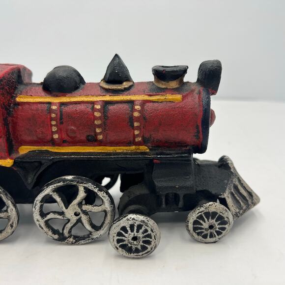 Vintage Cast Iron Toy Red/Black Train Steam Engine Locomotive 9"x2.5" - Picture 5 of 13